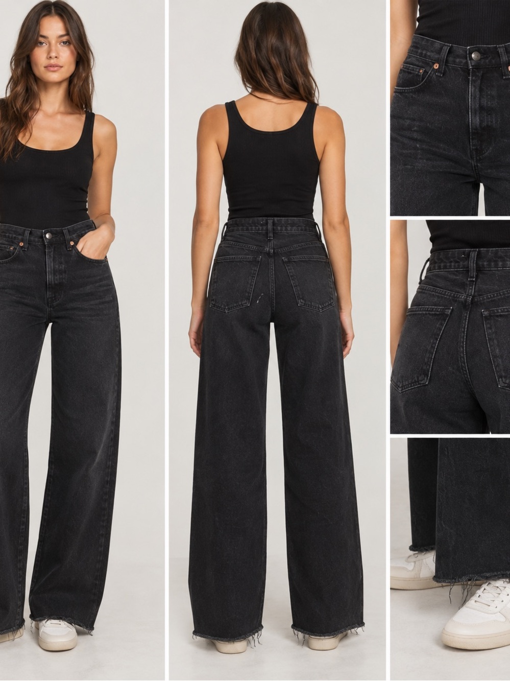 Zara Washed Black High-Rise Wide Leg Jeans